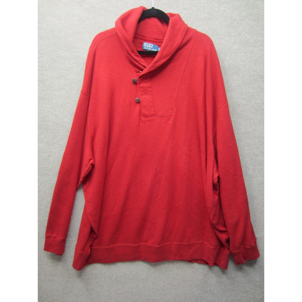 Polo Ralph Lauren Mens Red Shawl Collar Zip Button Sweatshirt 4XB Big Tall